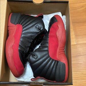 Jordan 12 Black and Red Kids Sneakers